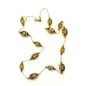 ANNE KLEIN GOLD SINGLE STRAND CHAIN 36" NECKLACE CORRUGATED OVAL STATION BEAD EU